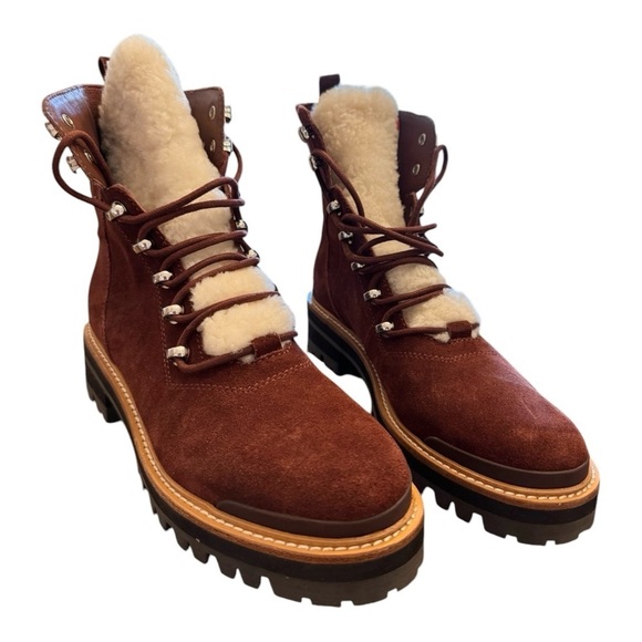 Marc Fisher Izzie Lugsole Ankle Boot Dark Red Suede NWT - Picture 2 of 8